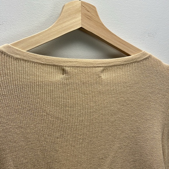 One Grey Day Ribbed Henley Top Cotton Tan Stretchy Sweater Large Revolve New NWT - Picture 7 of 8